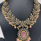 Victorian Finish AD Color Stone Short Necklace - Pink