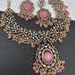 Victorian Finish AD Color Stone Short Necklace - Pink