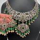 Victorian Finish AD Green Stone Green Beads Short Neckline Necklace