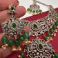 Victorian Finish AD Green Stone Green Beads Short Neckline Necklace