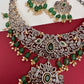 Victorian Finish AD Green Stone Green Beads Short Neckline Necklace
