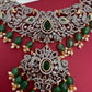 Victorian Finish AD Green Stone Green Beads Short Neckline Necklace