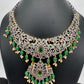 Victorian Finish AD Green Stone Green Beads Short Neckline Necklace
