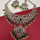 Victorian Finish AD Green Stone Green Beads Short Neckline Necklace