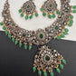 Victorian Finish AD Green Stone Green Beads Short Neckline Necklace