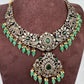 Victorian Finish AD Green Stone Green Beads Short Neckline Necklace