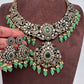 Victorian Finish AD Green Stone Green Beads Short Neckline Necklace
