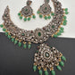 Victorian Finish AD Green Stone Green Beads Short Neckline Necklace