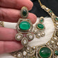 Victorian Mehndi Finish AD Polki Kundan Color Stone Hasli Necklace - Green