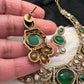 Victorian Mehndi Finish AD Polki Kundan Color Stone Hasli Necklace - Green