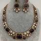 Victorian Mehndi Finish AD Polki Kundan Color Stone Hasli Necklace - Purple