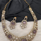 Victorian Mehndi Finish AD Polki Kundan Color Stone Hasli Necklace - Purple