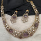 Victorian Mehndi Finish AD Polki Kundan Color Stone Hasli Necklace - Purple