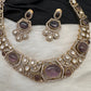 Victorian Mehndi Finish AD Polki Kundan Color Stone Hasli Necklace - Purple