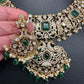 Victorian Mehndi Finish AD Polki Green Stone Green Beads Statement Neckline Necklace
