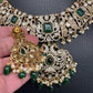 Victorian Mehndi Finish AD Polki Green Stone Green Beads Statement Neckline Necklace