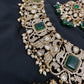 Victorian Mehndi Finish AD Polki Green Stone Green Beads Statement Neckline Necklace
