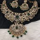 Victorian Mehndi Finish AD Polki Green Stone Green Beads Statement Neckline Necklace