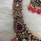 Victorian Mehndi Finish AD Polki Red Stone Pink Beads Long Statement Necklace