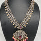 Victorian Mehndi Finish AD Polki Red Stone Pink Beads Long Necklace - Red
