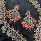 Victorian Mehndi Finish AD Polki Red Stone Pink Beads Long Necklace - Red