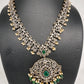 Victorian Mehndi Finish AD Polki Red Stone Pink Beads Long Necklace - Green