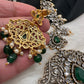 Victorian Mehndi Finish AD Polki Red Stone Pink Beads Long Necklace - Green