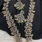 Victorian Mehndi Finish AD Polki Red Stone Pink Beads Long Necklace - Green