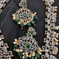 Victorian Mehndi Finish AD Polki Red Stone Pink Beads Long Necklace - Green