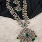 Victorian Mehndi Finish AD Polki Red Stone Pink Beads Long Necklace - Green
