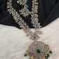 Victorian Mehndi Finish AD Polki Red Stone Pink Beads Long Necklace - Green