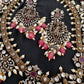 Victorian Mehndi Finish AD Polki Kundan Color Stone Short Necklace - Red