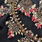 Victorian Mehndi Finish AD Polki Kundan Color Stone Short Necklace - Red