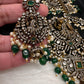 Victorian Mehndi Finish AD Polki Kundan Color Stone Short Necklace - Green