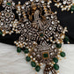 Victorian Mehndi Finish AD Polki Kundan Color Stone Short Necklace - Green
