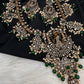 Victorian Mehndi Finish AD Polki Kundan Color Stone Short Necklace - Green