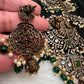 Victorian Mehndi Finish AD Polki Kundan Color Stone Short Necklace - Green