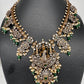 Victorian Mehndi Finish AD Polki Kundan Color Stone Short Necklace - Green