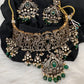 Victorian Mehndi Finish AD Polki Kundan Color Stone Choker Necklace - Green