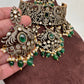 Victorian Mehndi Finish AD Polki Kundan Color Stone Choker Necklace - Green