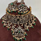 Victorian Mehndi Finish AD Polki Kundan Color Stone Choker Necklace - Green