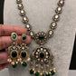 Victorian Mehndi Finish AD Polki Color Stone Necklace - Green