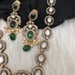Victorian Mehndi Finish AD Polki Color Stone Necklace - Green