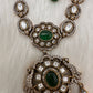 Victorian Mehndi Finish AD Polki Color Stone Necklace - Green