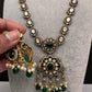 Victorian Mehndi Finish AD Polki Color Stone Necklace - Green