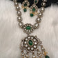 Victorian Mehndi Finish AD Polki Color Stone Necklace - Green
