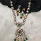 Victorian Mehndi Finish AD Polki Color Stone Necklace - Green