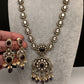 Victorian Mehndi Finish AD Polki Color Stone Necklace - Purple