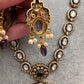 Victorian Mehndi Finish AD Polki Color Stone Necklace - Purple