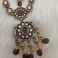 Victorian Mehndi Finish AD Polki Color Stone Necklace - Purple